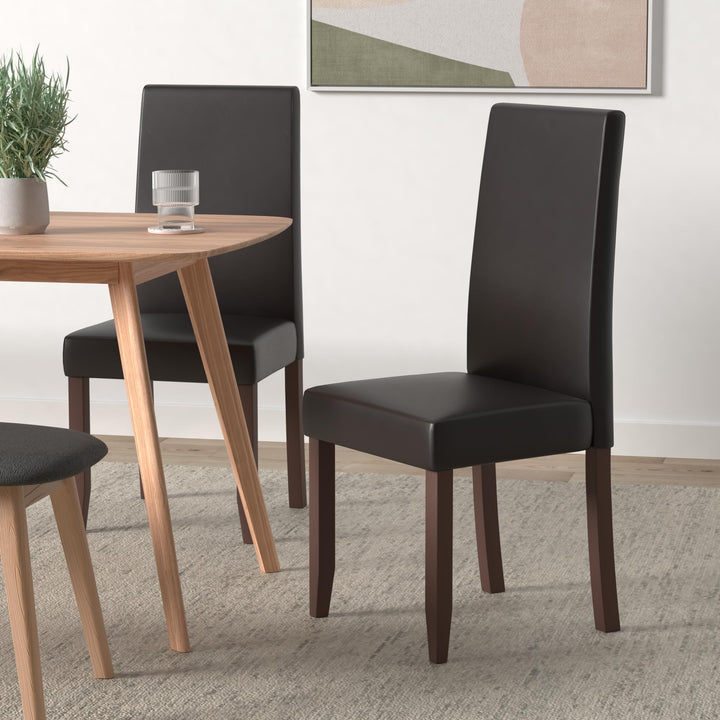 SIMPLIHOME Acadi Parson Dining Chair (Set of 2) Midnight Black Faux Leather - Diamond Home USA