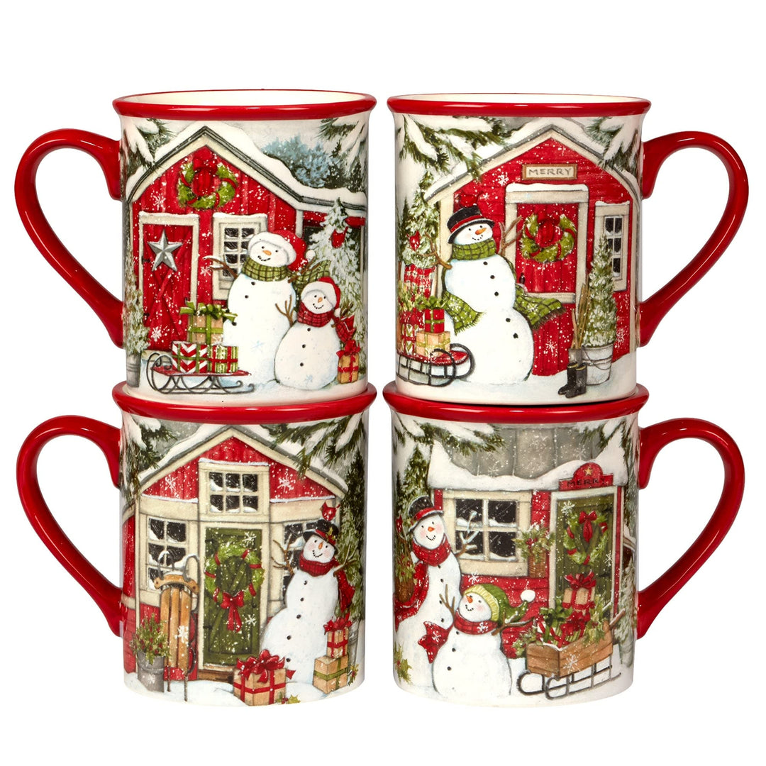 Snowman's Farmhouse 16 Pc. Dinnerware Set Service For 4 Multi Color Red White - Diamond Home USA
