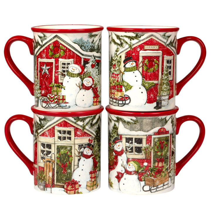 Snowman's Farmhouse 16 Pc. Dinnerware Set Service For 4 Multi Color Red White - Diamond Home USA