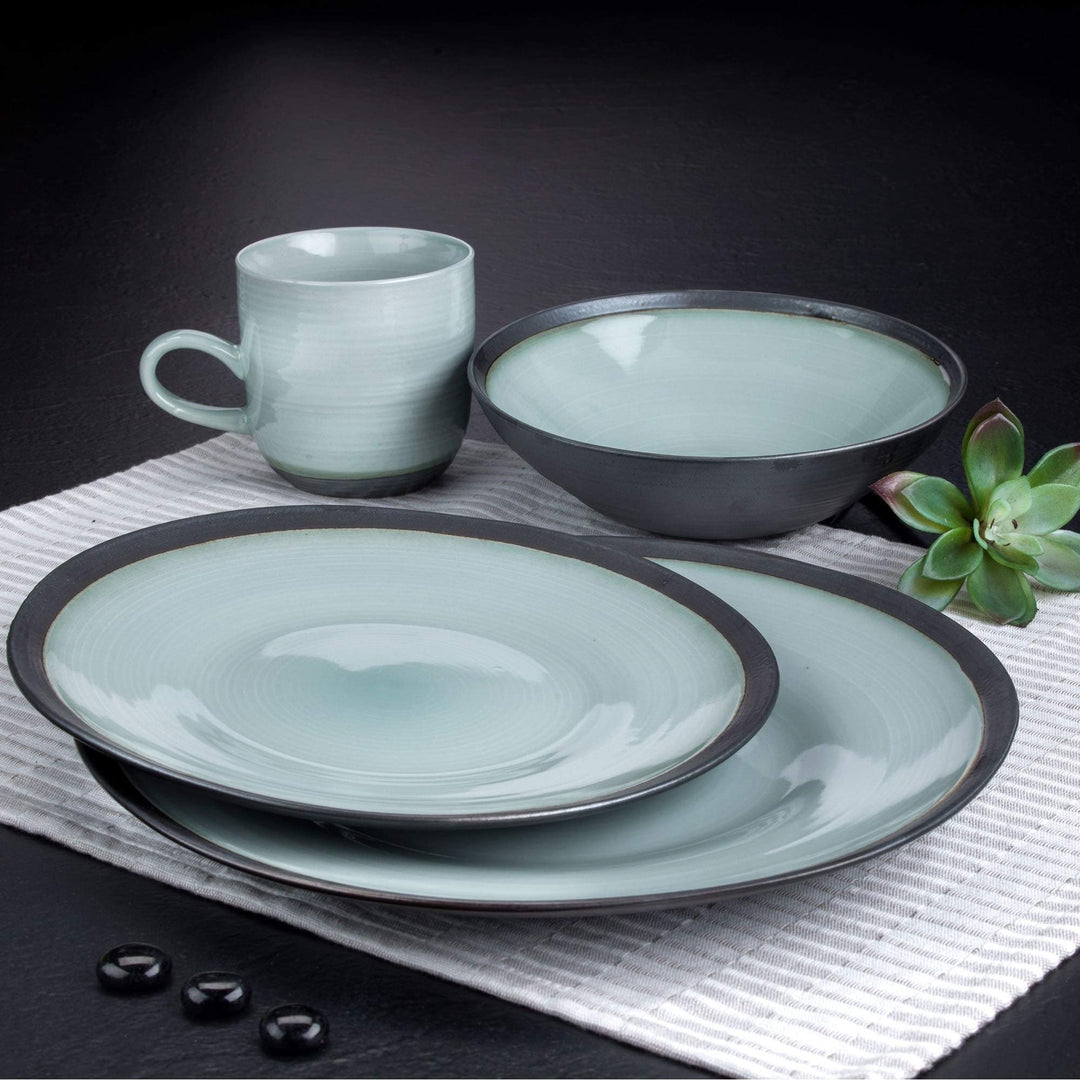 Euro 16 Piece Modern Dinnerware Set (Service for 4) Black Green Grey Solid - Diamond Home USA