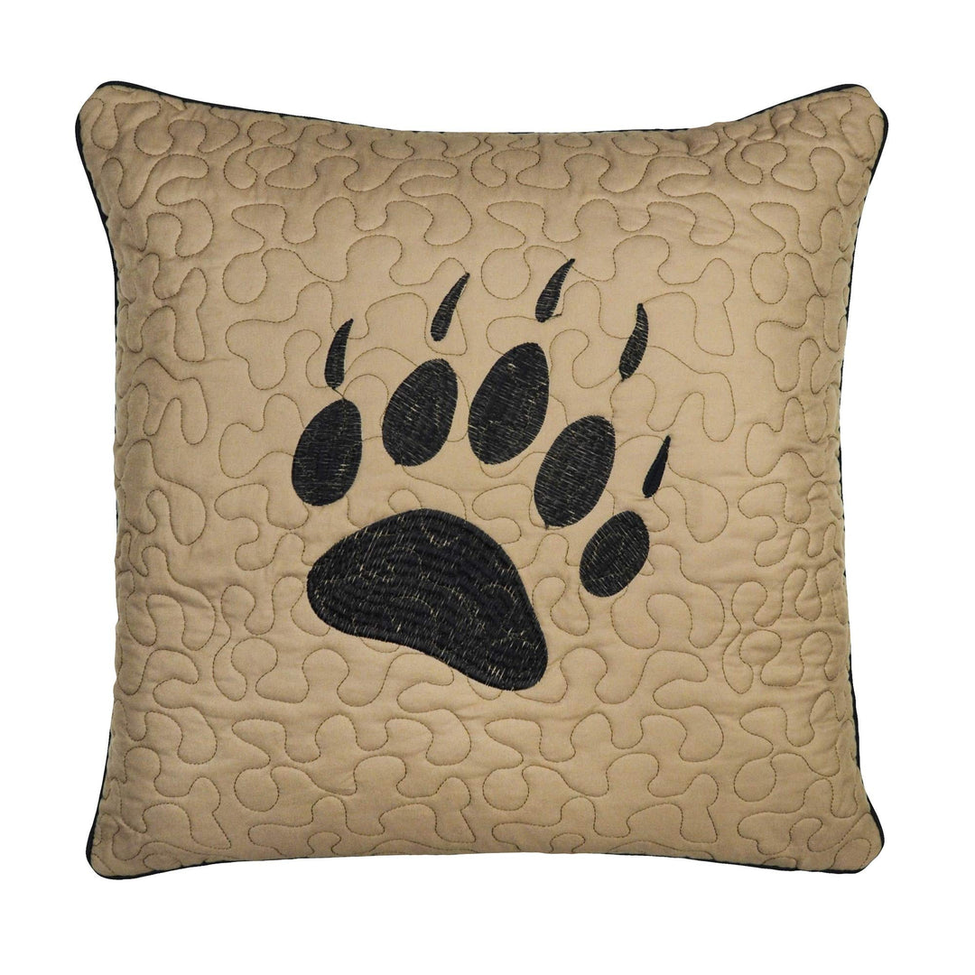 Bear Walk Plaid UCC Paw Decorative Pillow Brown Embroidered Cabin Lodge