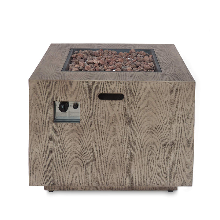 Christopher Knight Home Aaron Outdoor 33-Inch Square Fire Pit Brown Wood Pattern