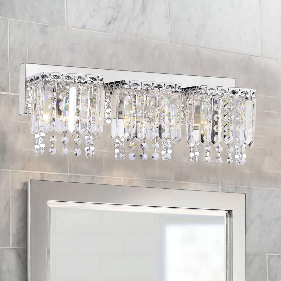The Lighting Store Evelyn 3-Light Crystal Strand Wall Sconce in Chrome Finish