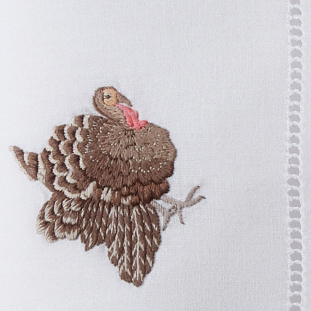 Cotton Table Napkins with Embroidered Turkey Design (Set of 6) White Solid - Diamond Home USA