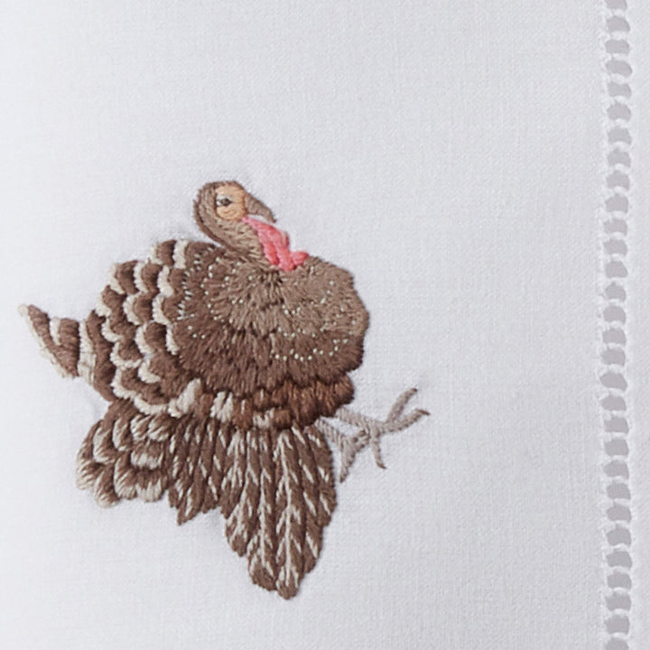 Cotton Table Napkins with Embroidered Turkey Design (Set of 6) White Solid - Diamond Home USA
