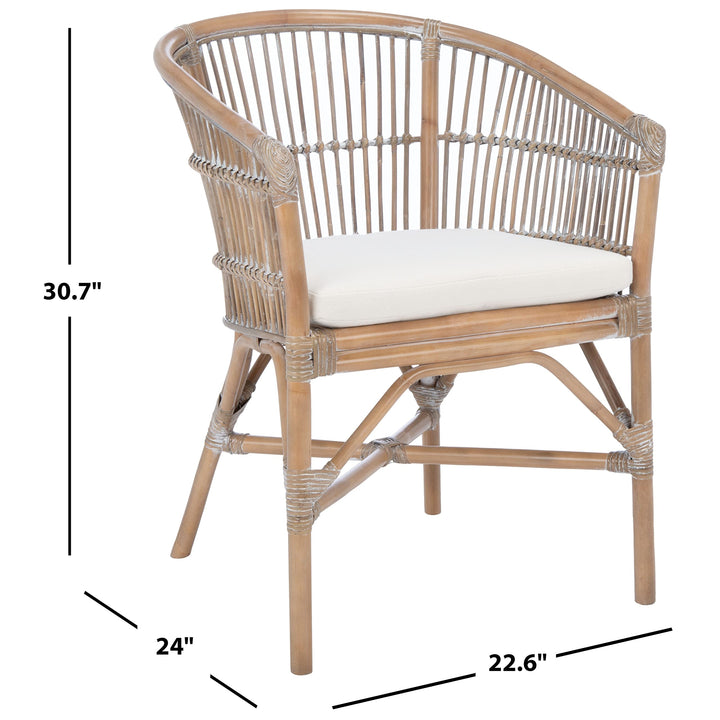 Coastal Rattan Accent Chair with Cushion 22.6" W X 24" L 30.7" H White Solid - Diamond Home USA