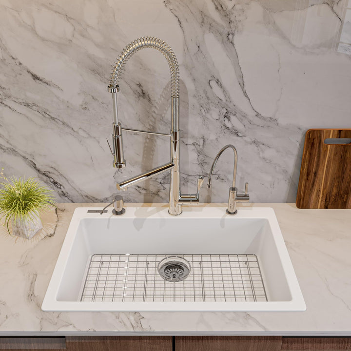 ALFI brand AB3020DI-W Drop-In Single Bowl Granite Composite Kitchen Sink 30" - Diamond Home USA