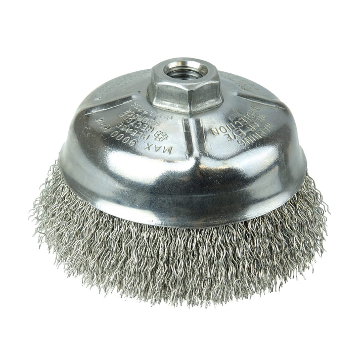 Weiler 14256 5" Crimped Wire Cup Brush 020" Stainless Steel Fill 5/8"-11 UNC Nut