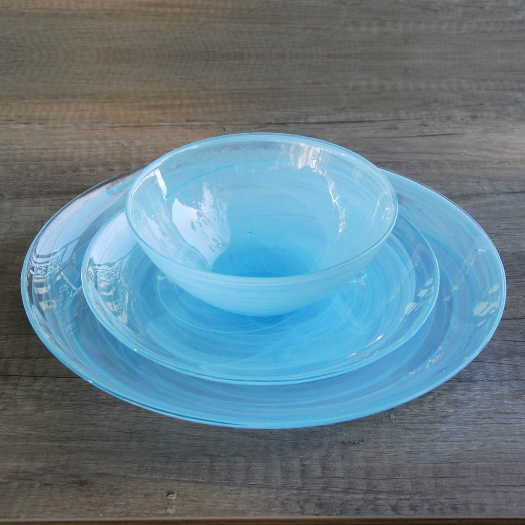 Red Pomegranate NUAGE 12 PCS. DINNERWARE SET BLUE aqua 11" 8" 6.5"" (0808-6) blue/white - Diamond Home USA