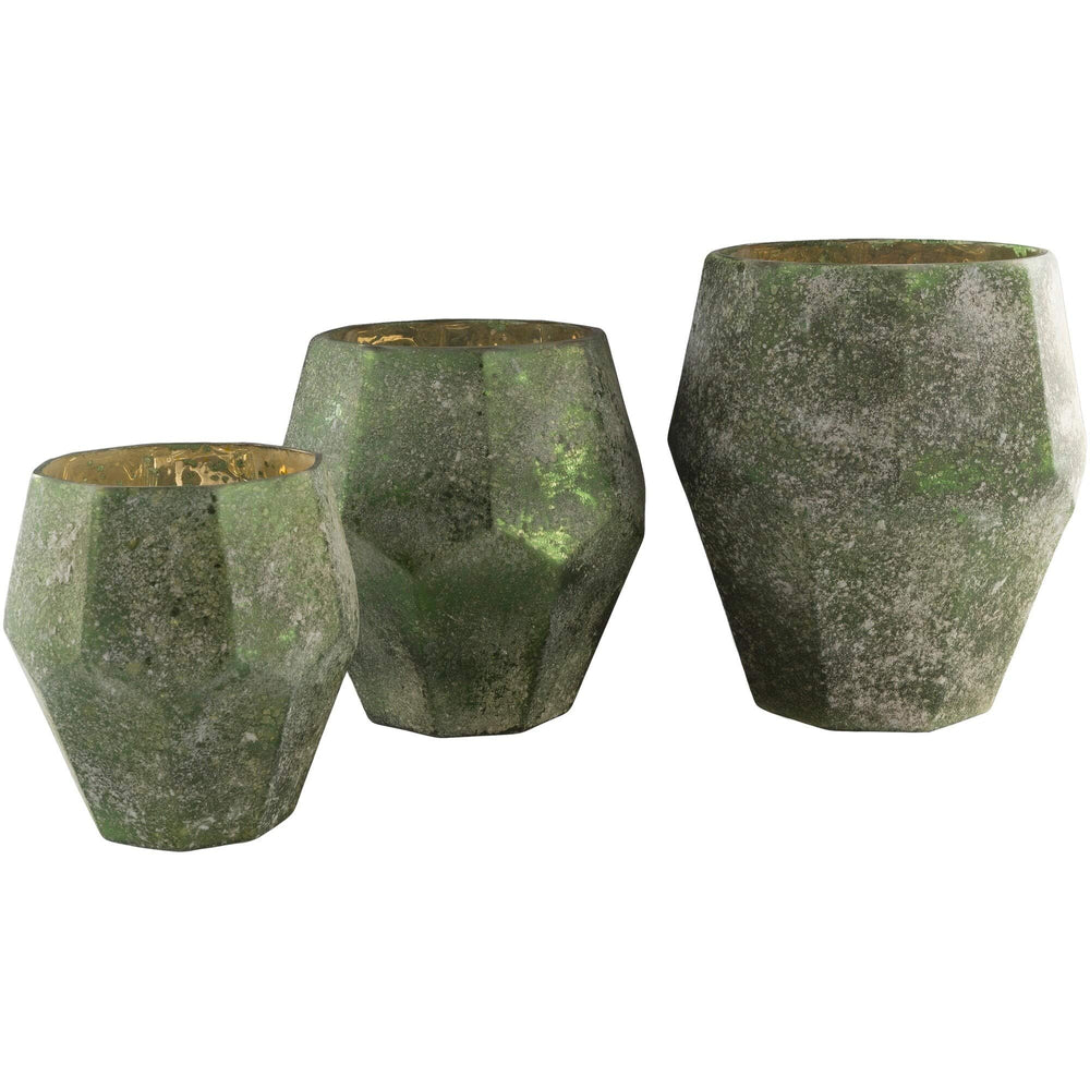 Green Glass Traditional Candle Holder (Set of 3) - Diamond Home USA