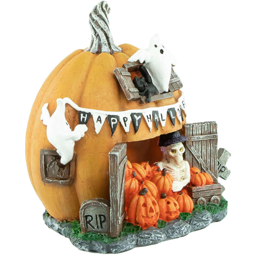 7" Led Lighted Pumpkin Village Halloween Decoration Black - Diamond Home USA