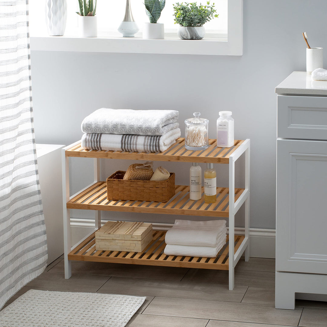 Organize It All 3 Tier White Sonora Bamboo Shelf Dimensions: 8.74" x 1.99" x - Diamond Home USA