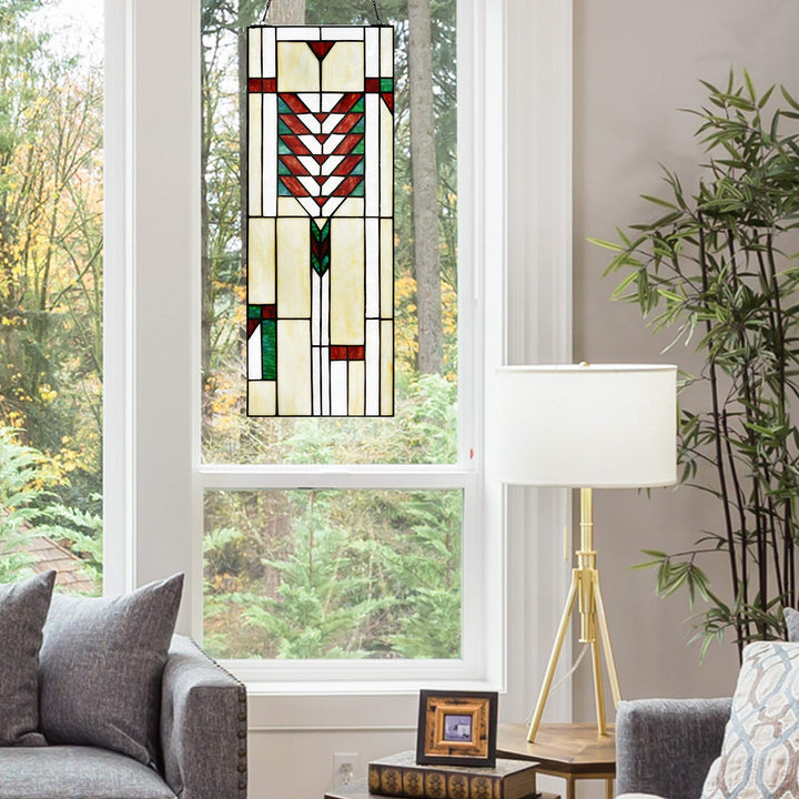 Stained Glass Window Panel Ivory Mission Craftsman Traditional Rectangular - Diamond Home USA