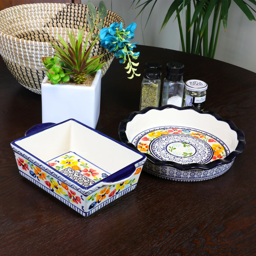 Gibson Luxembourg 10.5 inch Pie Dish and 10 inch Bakeware set in stoneware - Diamond Home USA