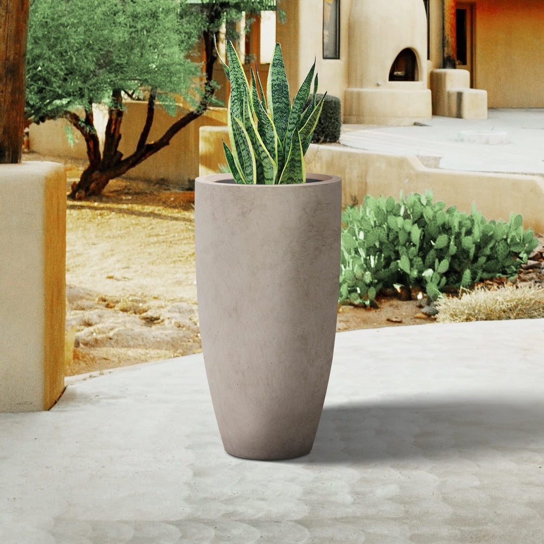24" H Tall Concrete Planter Large Outdoor Plant Pot Modern Tapered Flower with - Diamond Home USA