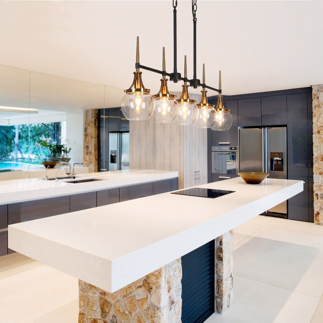 Modern 5-light Linear Glass Rectangle Chandelier Kitchen Island Blackgold 36.2'' - Diamond Home USA
