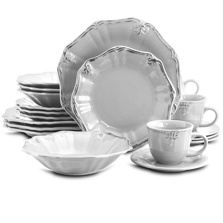 Beveled Edge 20 Piece Dinnerware Set In White Textured Casual Round Stoneware - Diamond Home USA