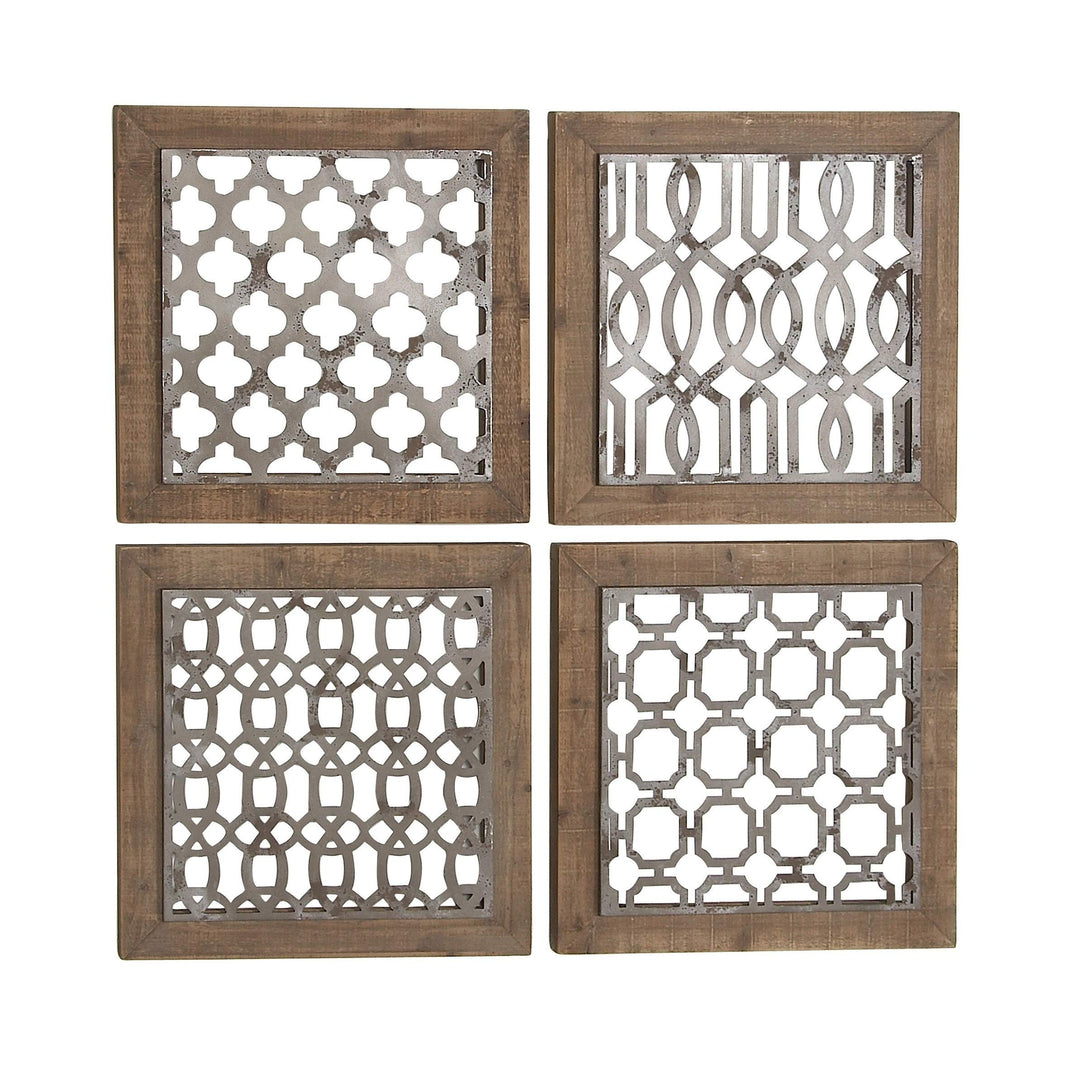 Set of 4 Traditional 19 Inch Brown and Black Geometric Wall Decor Wood - Diamond Home USA