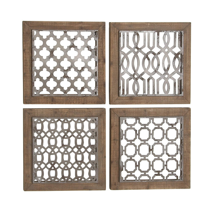 Set of 4 Traditional 19 Inch Brown and Black Geometric Wall Decor Wood - Diamond Home USA
