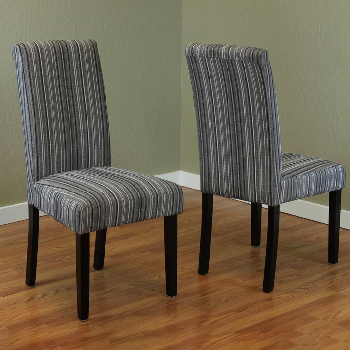 Monsoon Seville Stripe Fabric Dining Chairs (Set of 2) Beige Rubberwood - Diamond Home USA