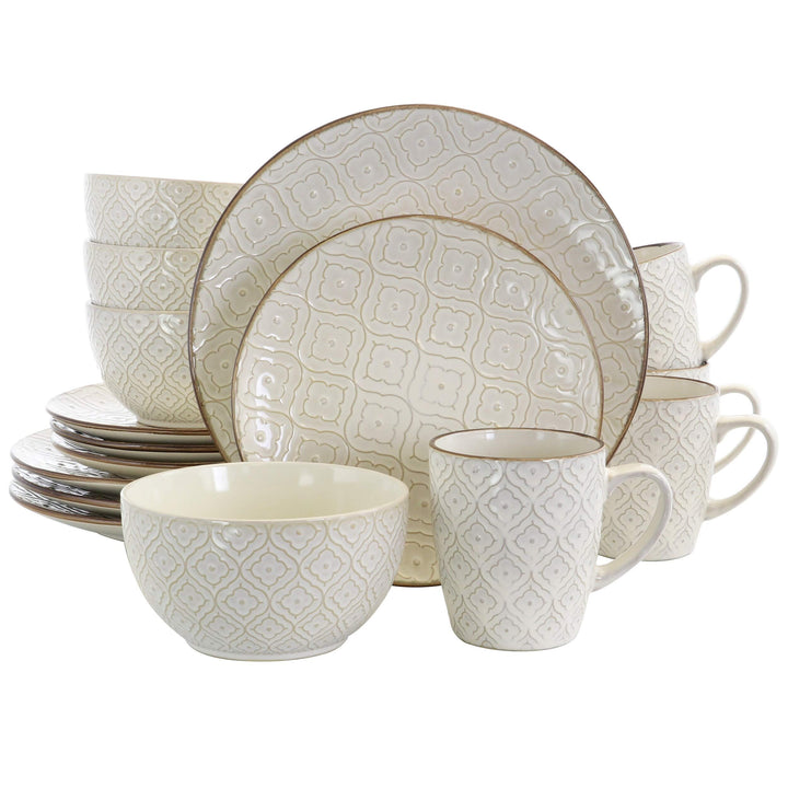 White 16 Piece Stoneware Dinnerware Set Textured Casual Round Microwave Safe