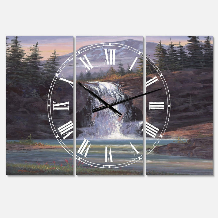 Waterfall Mountain Afternoon' Large Traditional Wall Clock 3 Panels 36 in. - Diamond Home USA