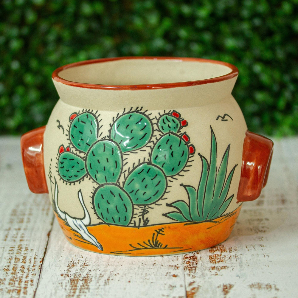 Handmade Mexican Desert Ceramic Flower Pot Multi Color Mid-Century Modern Round - Diamond Home USA