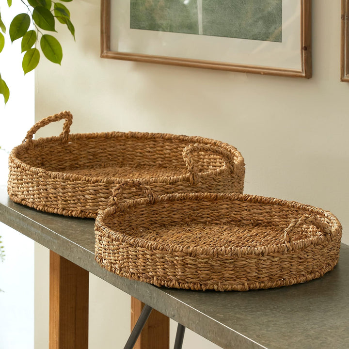 Seagrass Round Trays Set of 2 Beige - Diamond Home USA