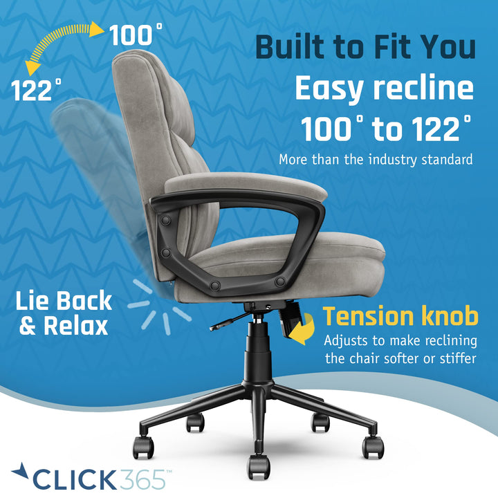Click365 Transform 2.0 Extra Comfort Mid Back Desk Chair with Padded armrests Grey Fabric - Diamond Home USA