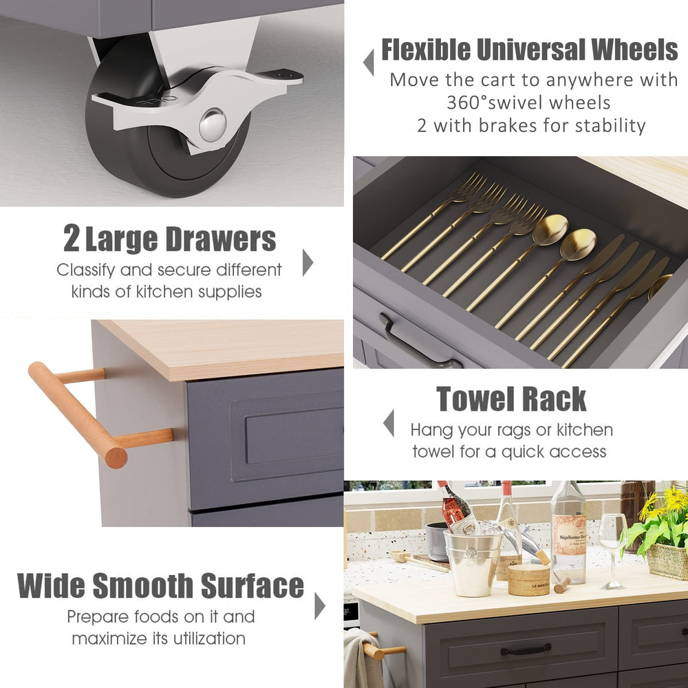 45.3'' Wide Kitchen Island Cart On Wheels with Storage Grey Modern - Diamond Home USA