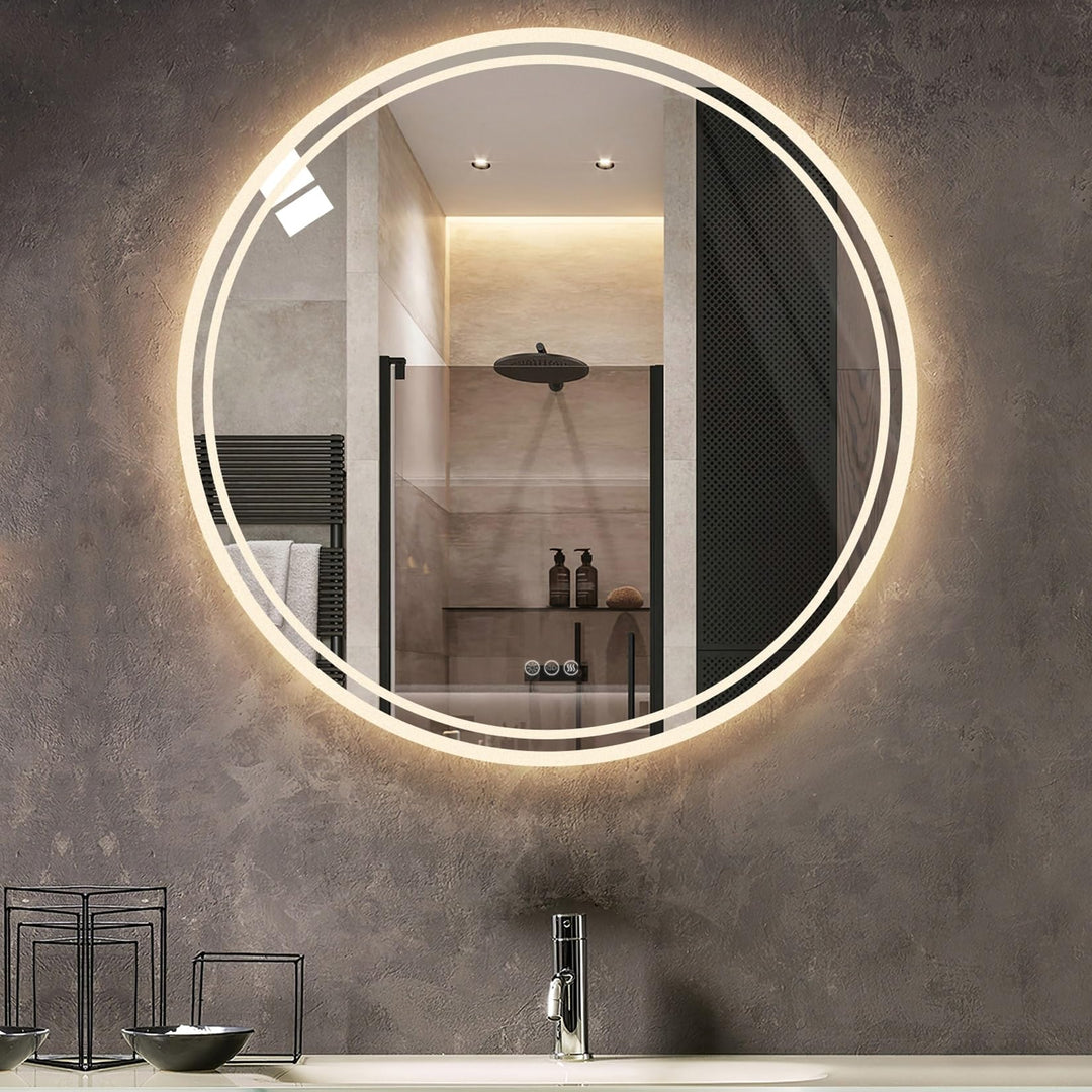 Round Led Illuminated Bathroom Mirror Fogless Makeup Shaving 24" Silver