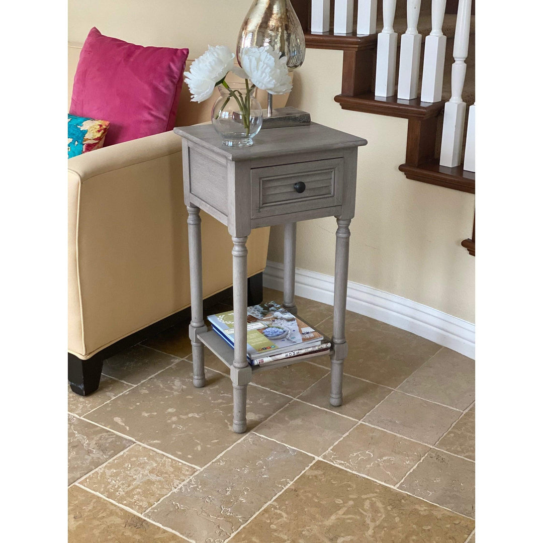 End Accent Table with Storage Grey Farmhouse French Country Square Wood Finish - Diamond Home USA