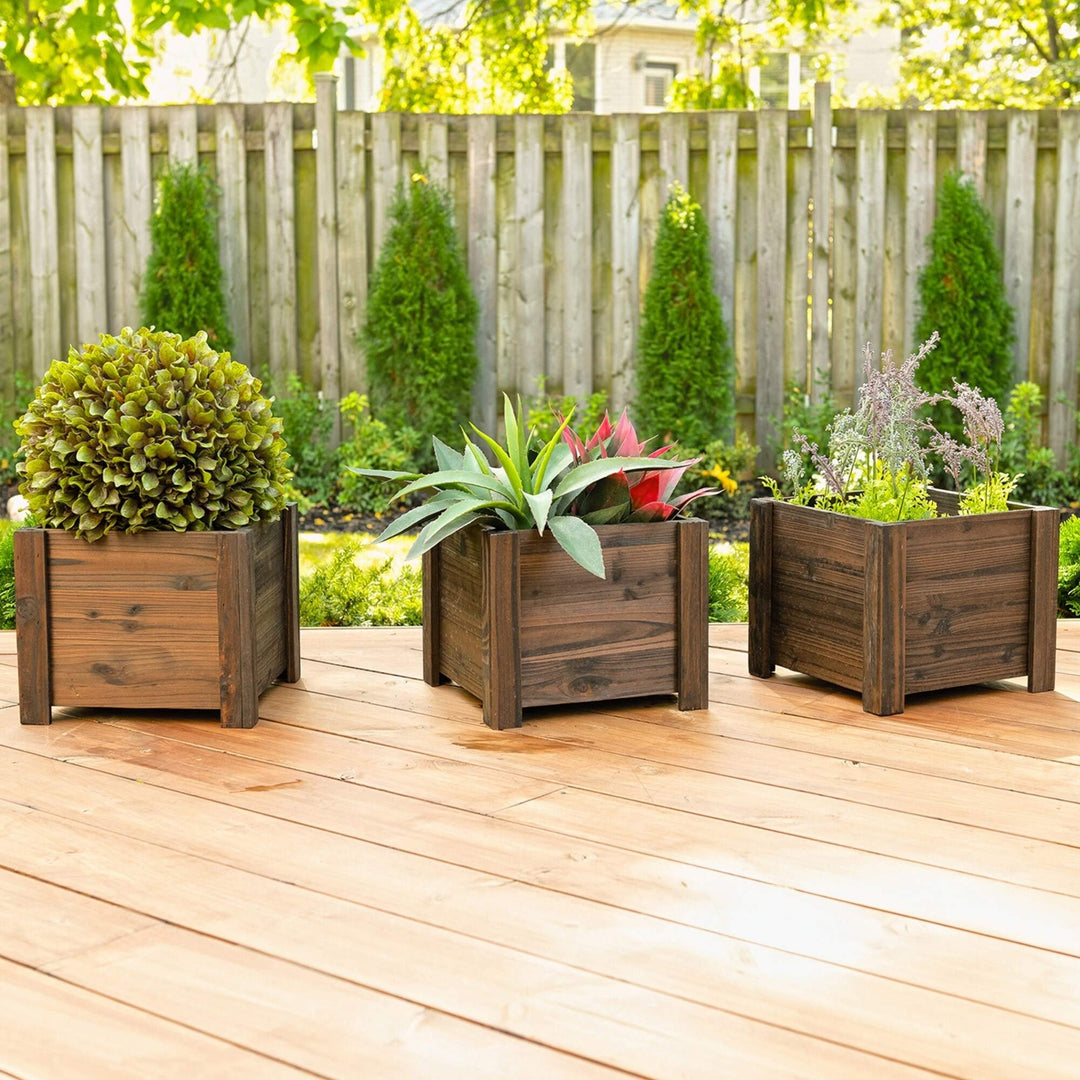 Set of 3 Medium Square Wooden Planters
