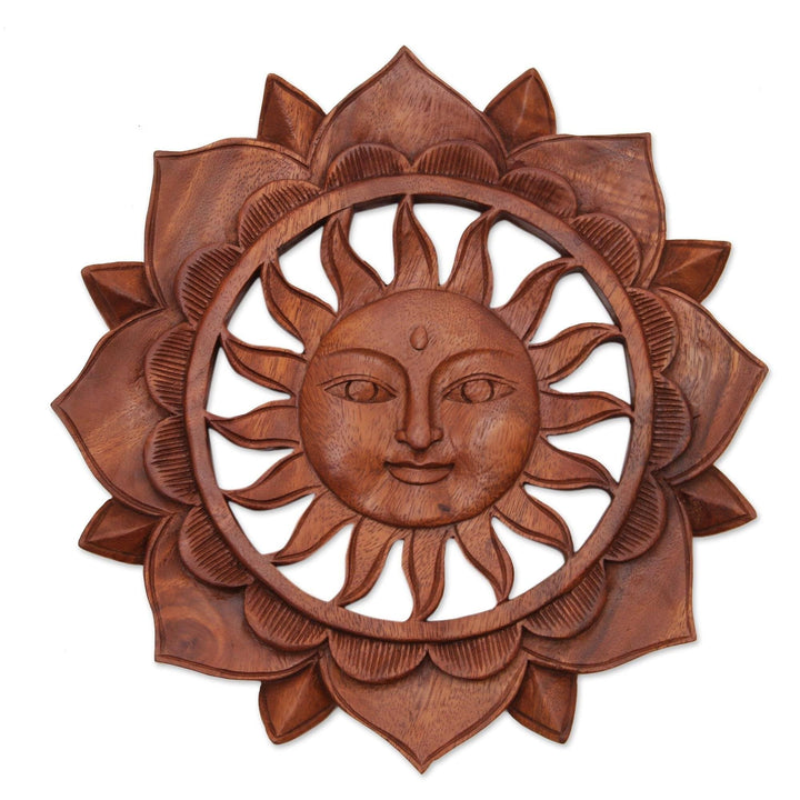 Wood Relief Panel 'Sun Flower' 0.8" H X 12.25" D Brown Modern Contemporary
