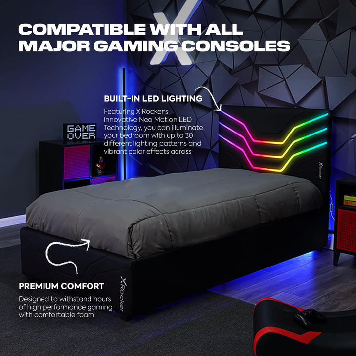 X Rocker Cosmos RGB LED Twin Size Platform Gaming Bed Frame Hardwood Slat Multi