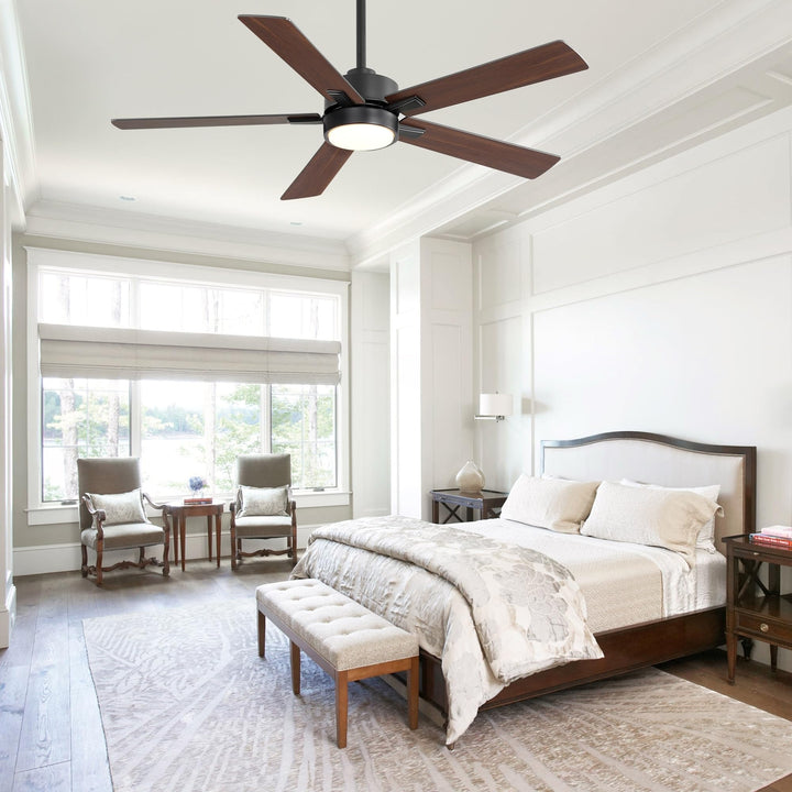 Breezary 52-IN LED Ceiling Fan with Light Kit and Remote- 5 Blade Black/Walnut - Diamond Home USA
