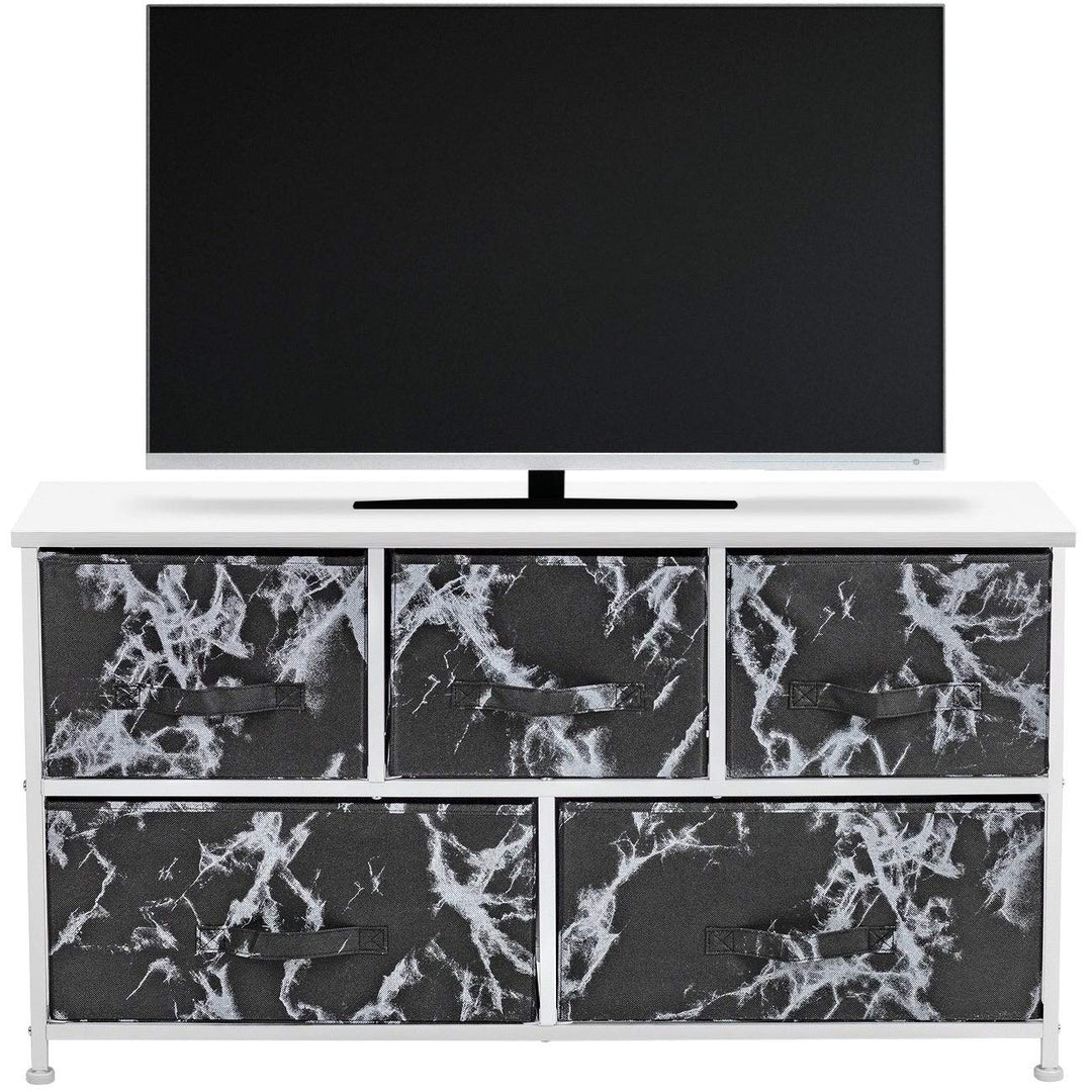 Black Marble Fabric/White Wood 5-Drawer Dresser Modern Contemporary Metal Medium - Diamond Home USA