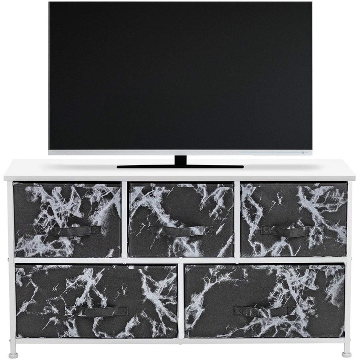 Black Marble Fabric/White Wood 5-Drawer Dresser Modern Contemporary Metal Medium - Diamond Home USA