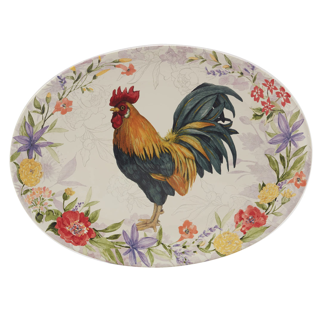 Certified International Floral Rooster Oval Platter 16" x 12" Multicolor