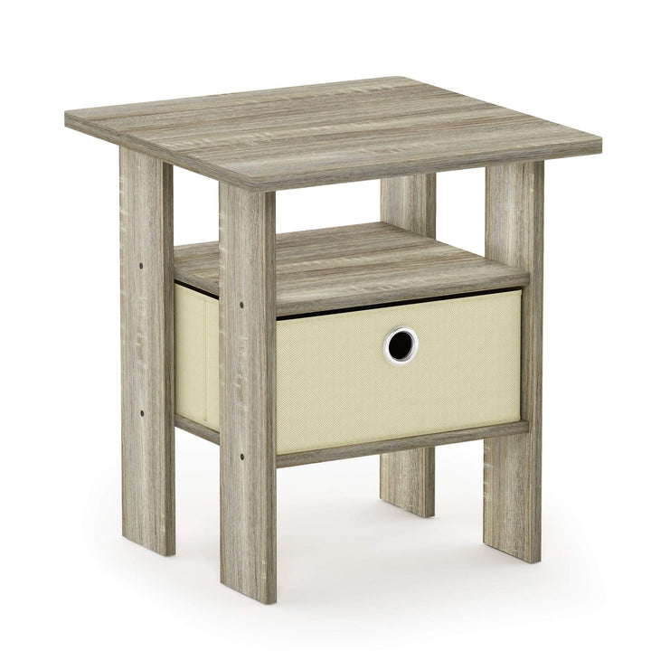 End Table Nightstand with Bin Drawer Oak/Ivory Beige Modern Contemporary