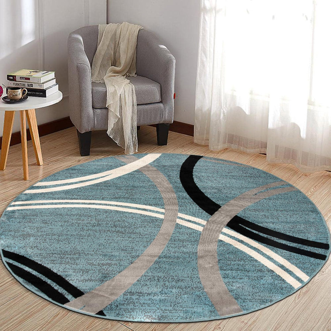 Rugshop Modern Wavy Circles Design 6' 6" (6' 6" Diameter) Blue 6'6" Round - Blue