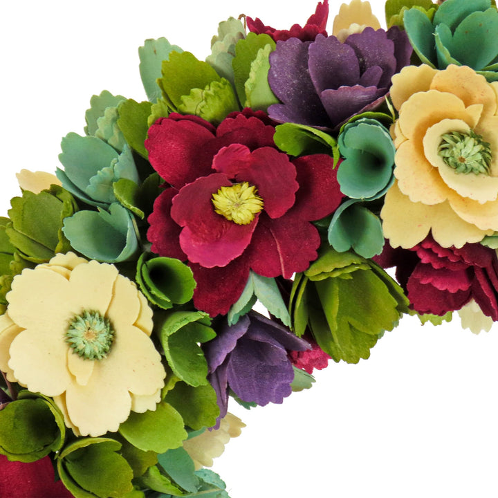 18" Red and Cream Floral Wreath 18 in Traditional Polyester Handmade - Diamond Home USA