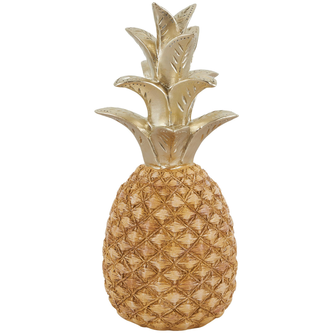 Gold Resin Textured Pineapple Fruit Sculpture with Carved Top