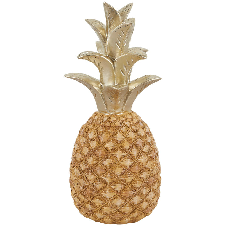 Gold Resin Textured Pineapple Fruit Sculpture with Carved Top