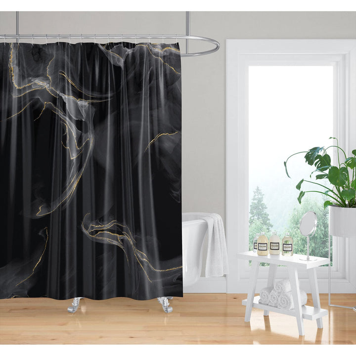 Marble Black Shower Curtain Black Abstract Modern Contemporary Polyester - Diamond Home USA