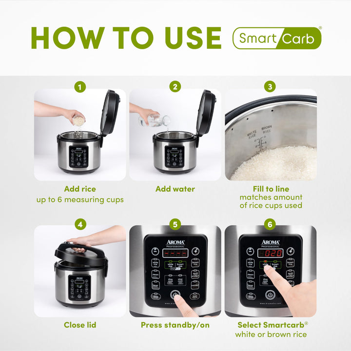 Aroma Housewares ARC-1120SBL SmartCarb Cool-Touch Stainless Steel Rice - Diamond Home USA