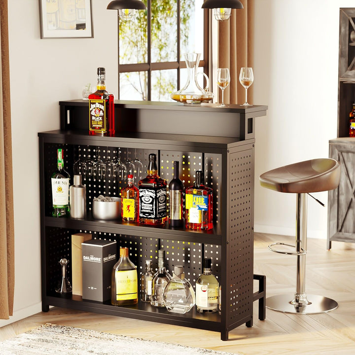 Home Bar Table Unit with Led Lights mware Racks Black Modern Contemporary - Diamond Home USA