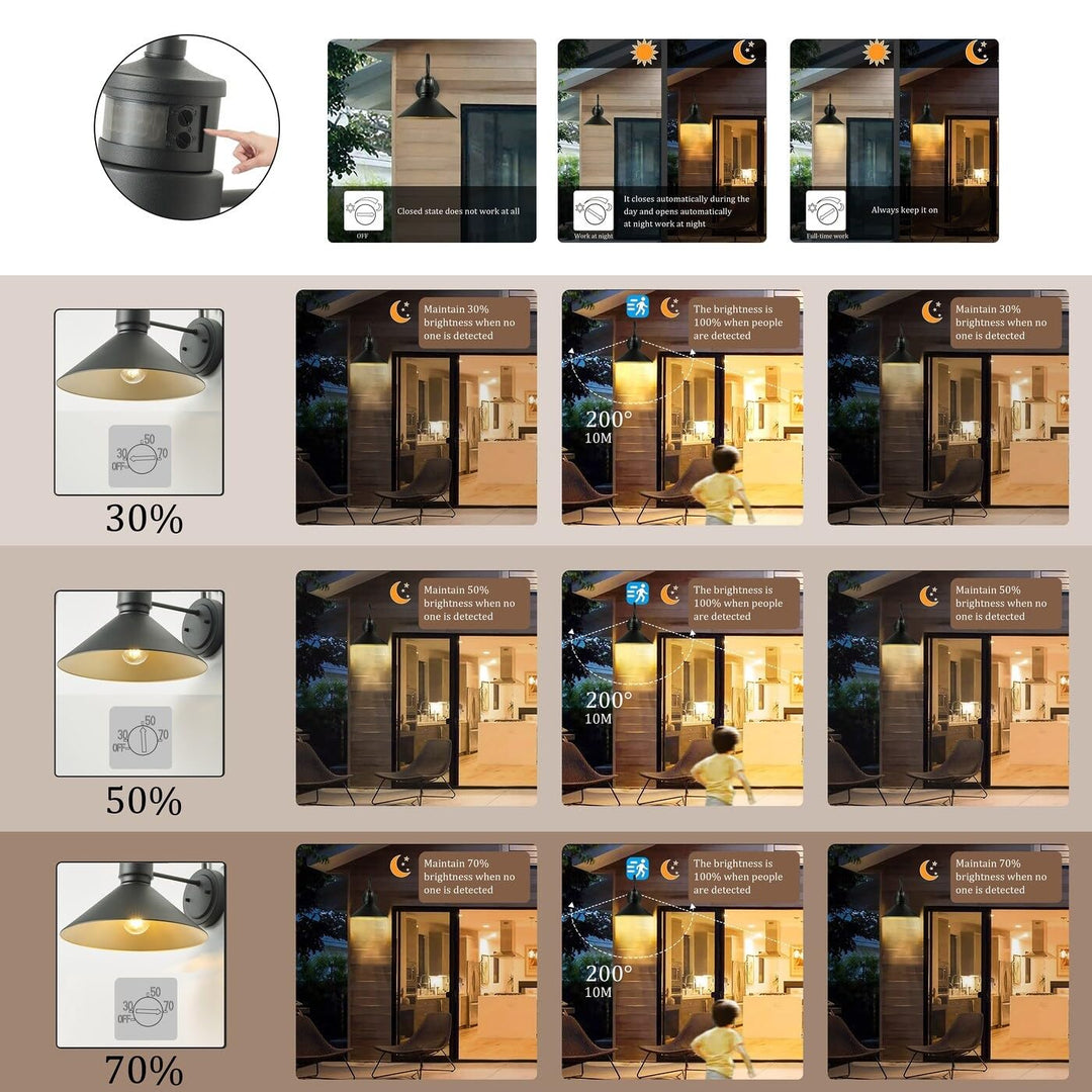 Farmhouse Gooseneck Dusk to Dawn Motion Sensor Outdoor Barn ht Black Iron - Diamond Home USA