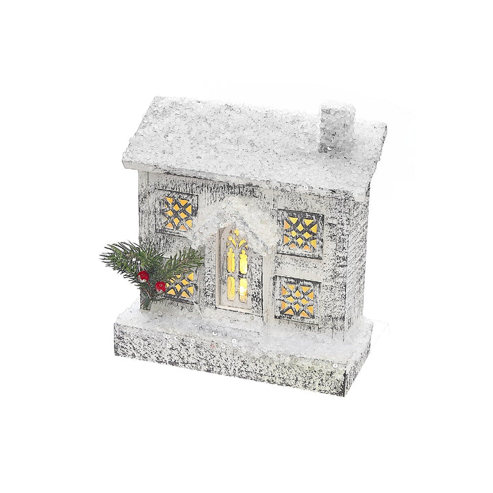 Christmas Led Snow Covered Rectangle House 9" White Wood