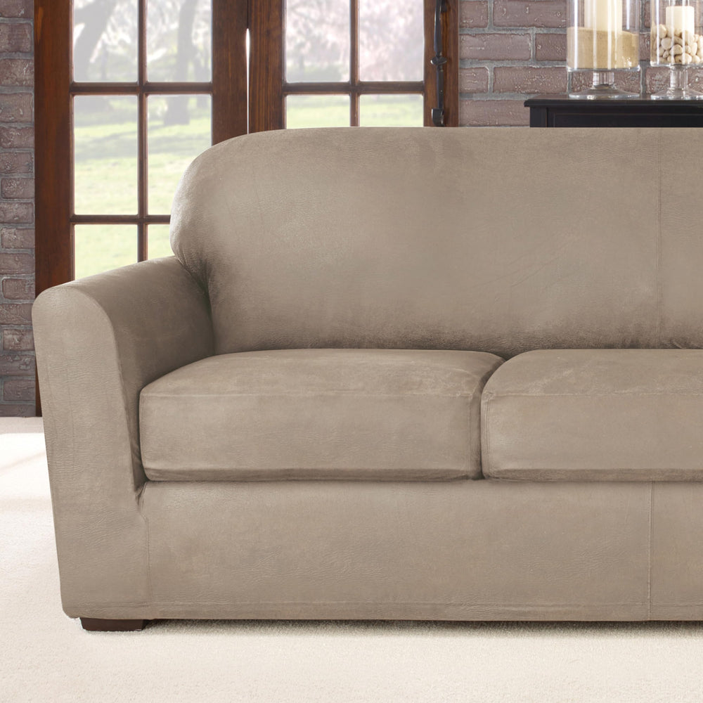 SureFit Ultimate Stretch Leather 4 PC Sofa Slipcover in Rustic Birch - Diamond Home USA